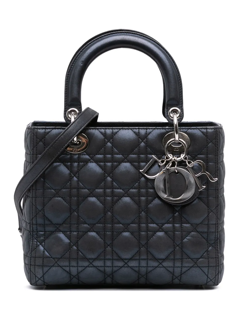 Christian Dior Pre-Owned 2015 ミディアム イリディセント ラムスキン カナージュ レディ ディオール Christian Dior Pre-Owned 2015 ミディアム イリディセント ラムスキン カナージュ レディ ディオール