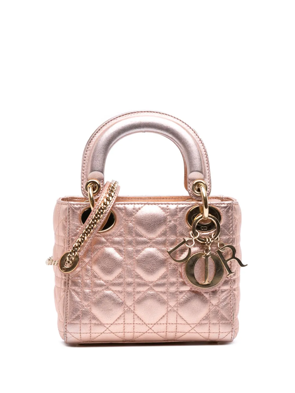 Christian Dior Pre-Owned 2019 Mini Metallic Lambskin Cannage Lady Dior Christian Dior Pre-Owned 2019 Mini Metallic Lambskin Cannage Lady Dior