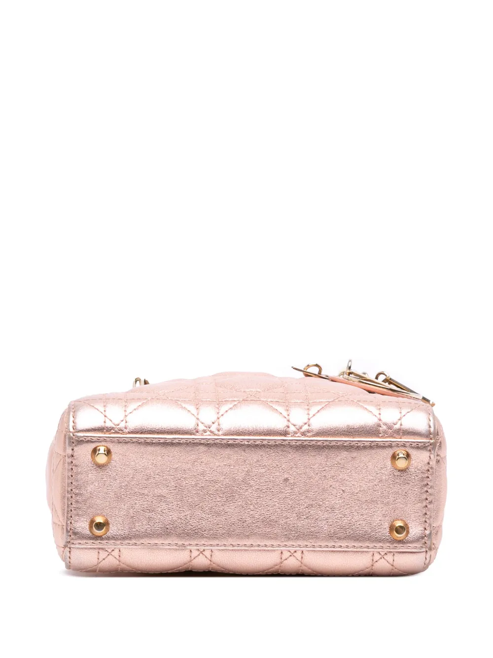 Pre-owned Dior 2019 Mini Metallic Lambskin Cannage Lady  Satchel In Pink