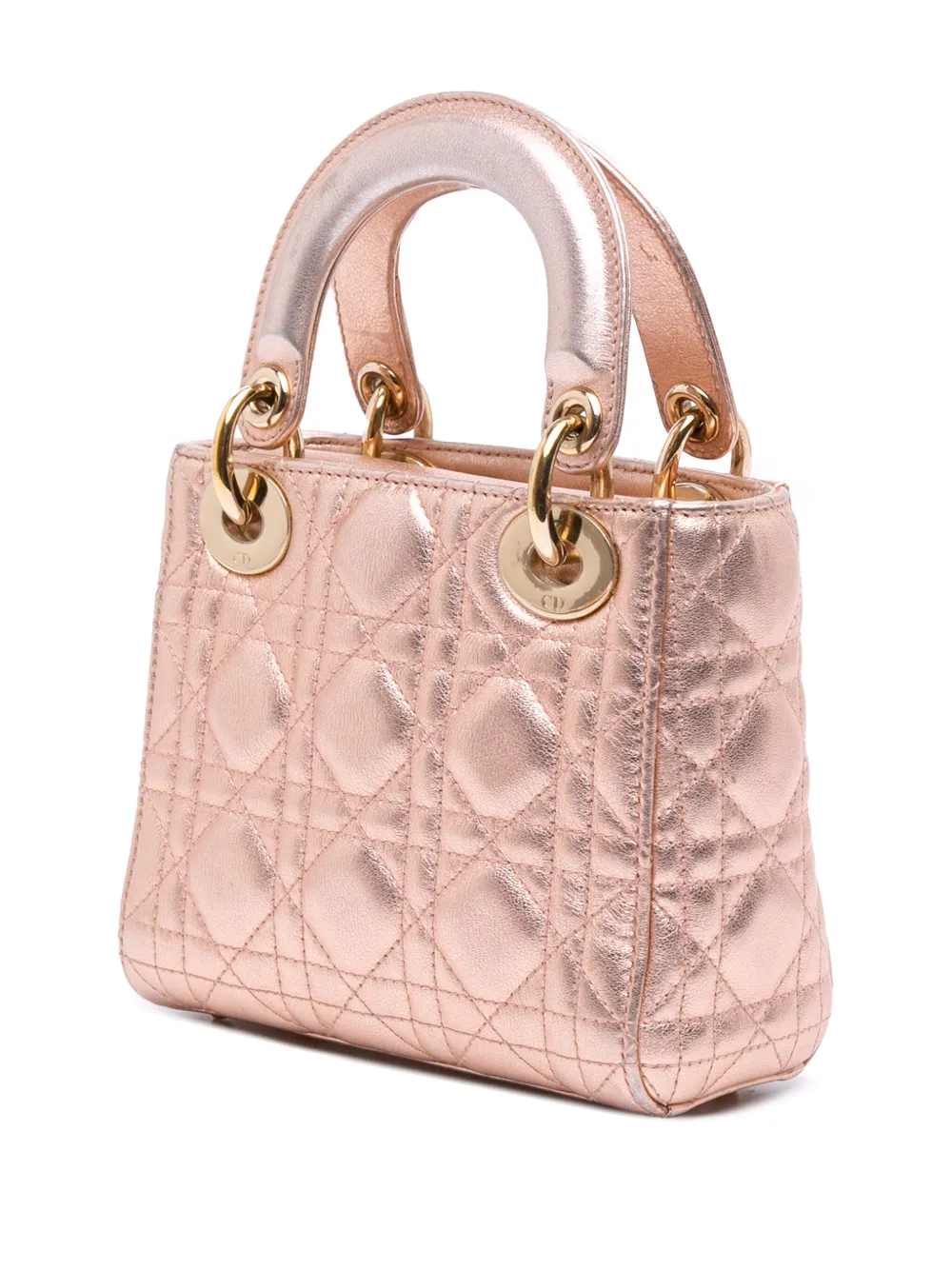 Pre-owned Dior 2019 Mini Metallic Lambskin Cannage Lady  Satchel In Pink