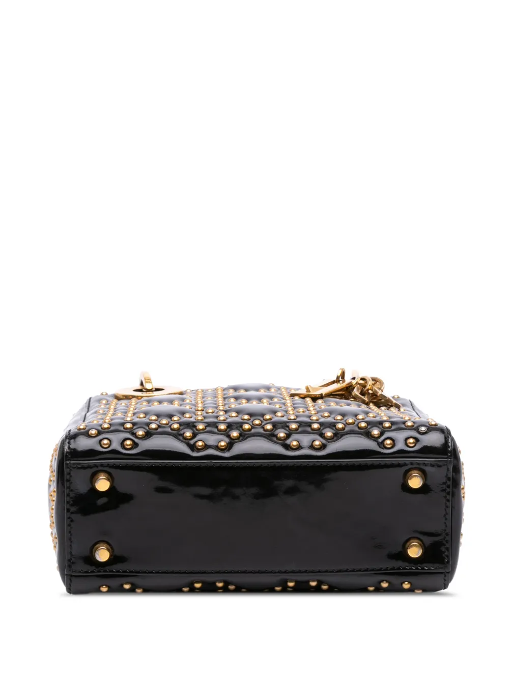 Pre-owned Dior 2017 Mini Patent Cannage Studded Supple Lady  Satchel In Black