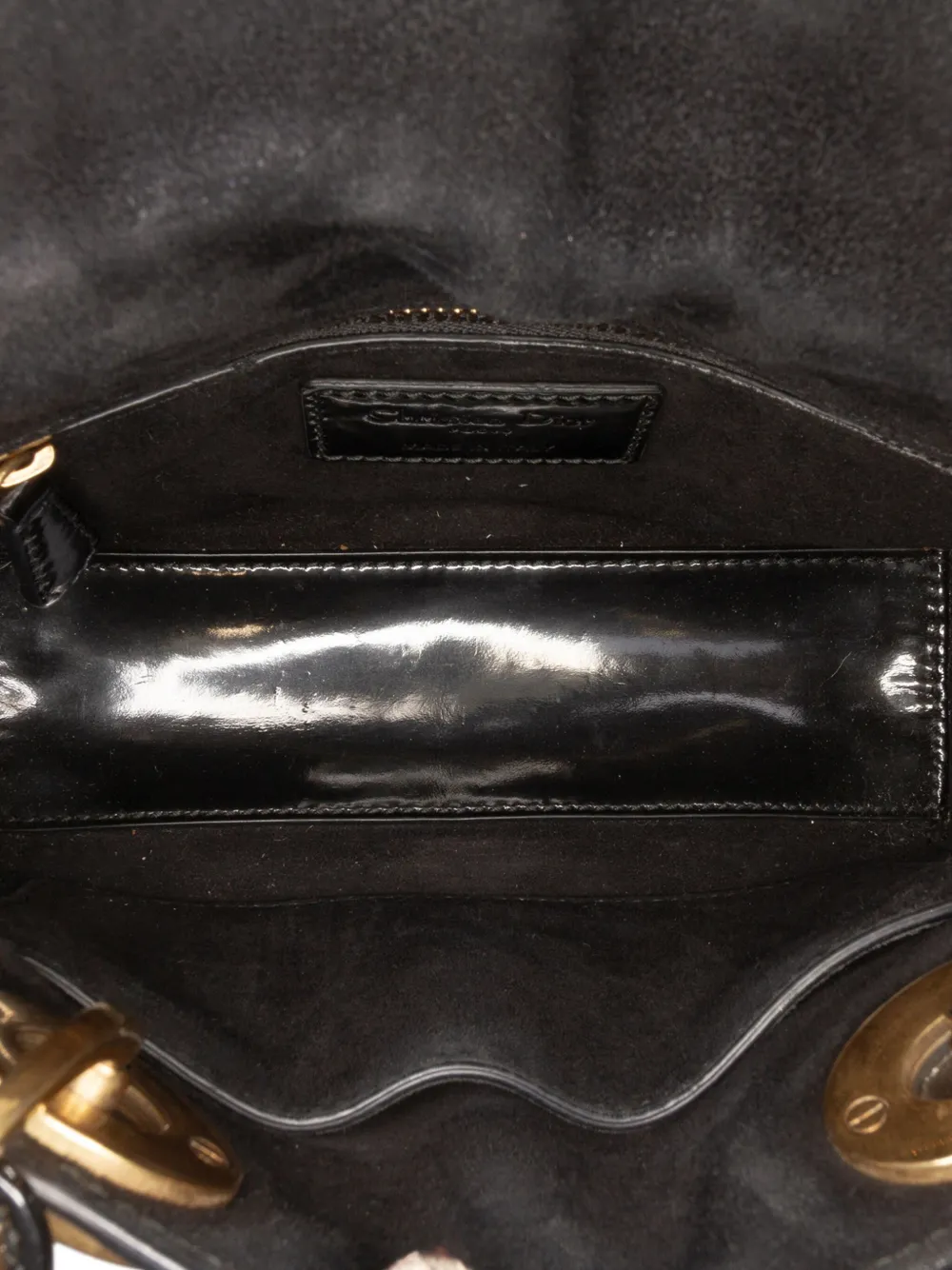 Pre-owned Dior 2017 Mini Patent Cannage Studded Supple Lady  Satchel In Black