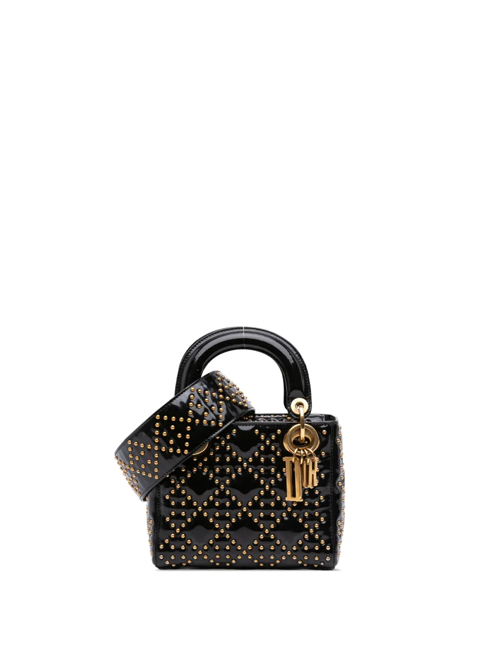 Christian Dior Pre-Owned 2017 ミニ パテント カナージュ スタッズ サプル レディ ディオール Christian Dior Pre-Owned 2017 ミニ パテント カナージュ スタッズ サプル レディ ディオール