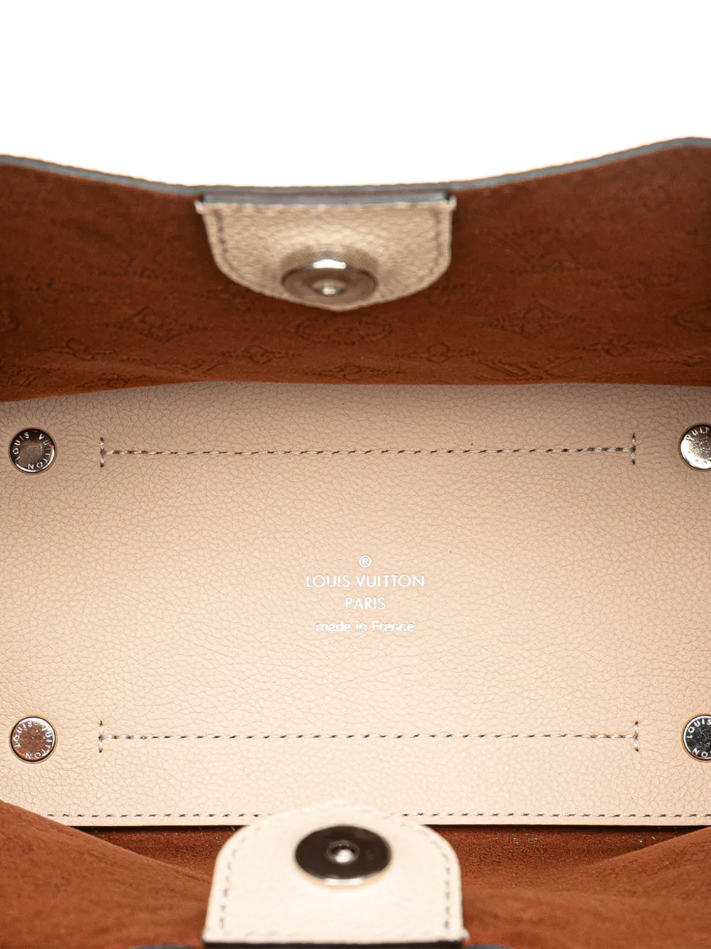 Pre-owned Louis Vuitton 2021-2025 Monogram Mahina Hina Pm Satchel In Brown