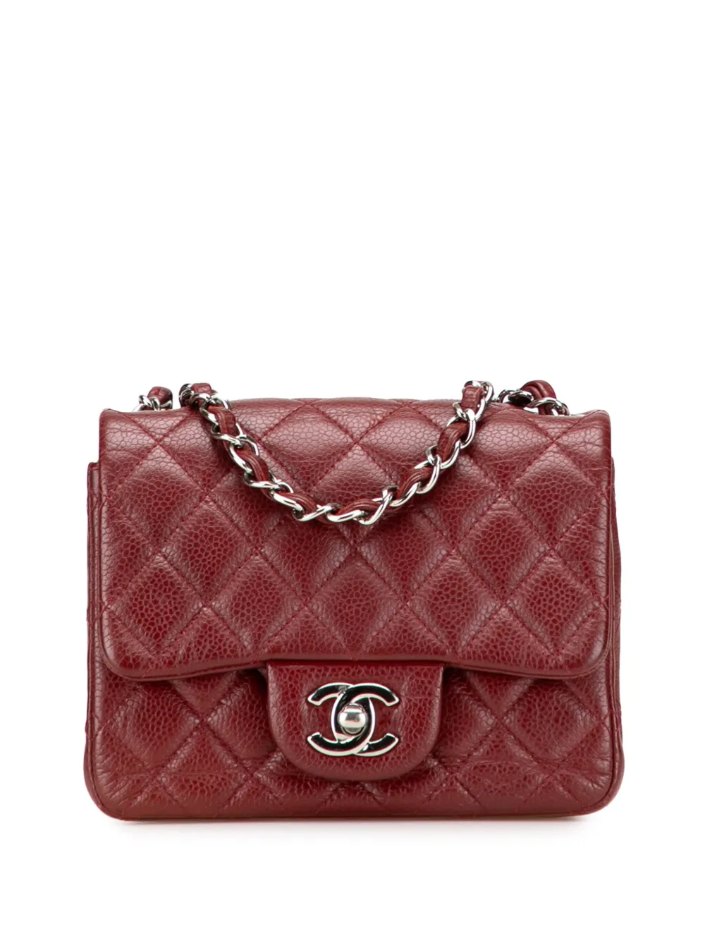 CHANEL Pre-Owned 2013-2014 ミニ スクエア クラシック キャビア シングルフラップ ショルダーバッグ - レッド CHANEL Pre-Owned 2013-2014 ミニ スクエア クラシック キャビア シングルフラップ ショルダーバッグ - レッド