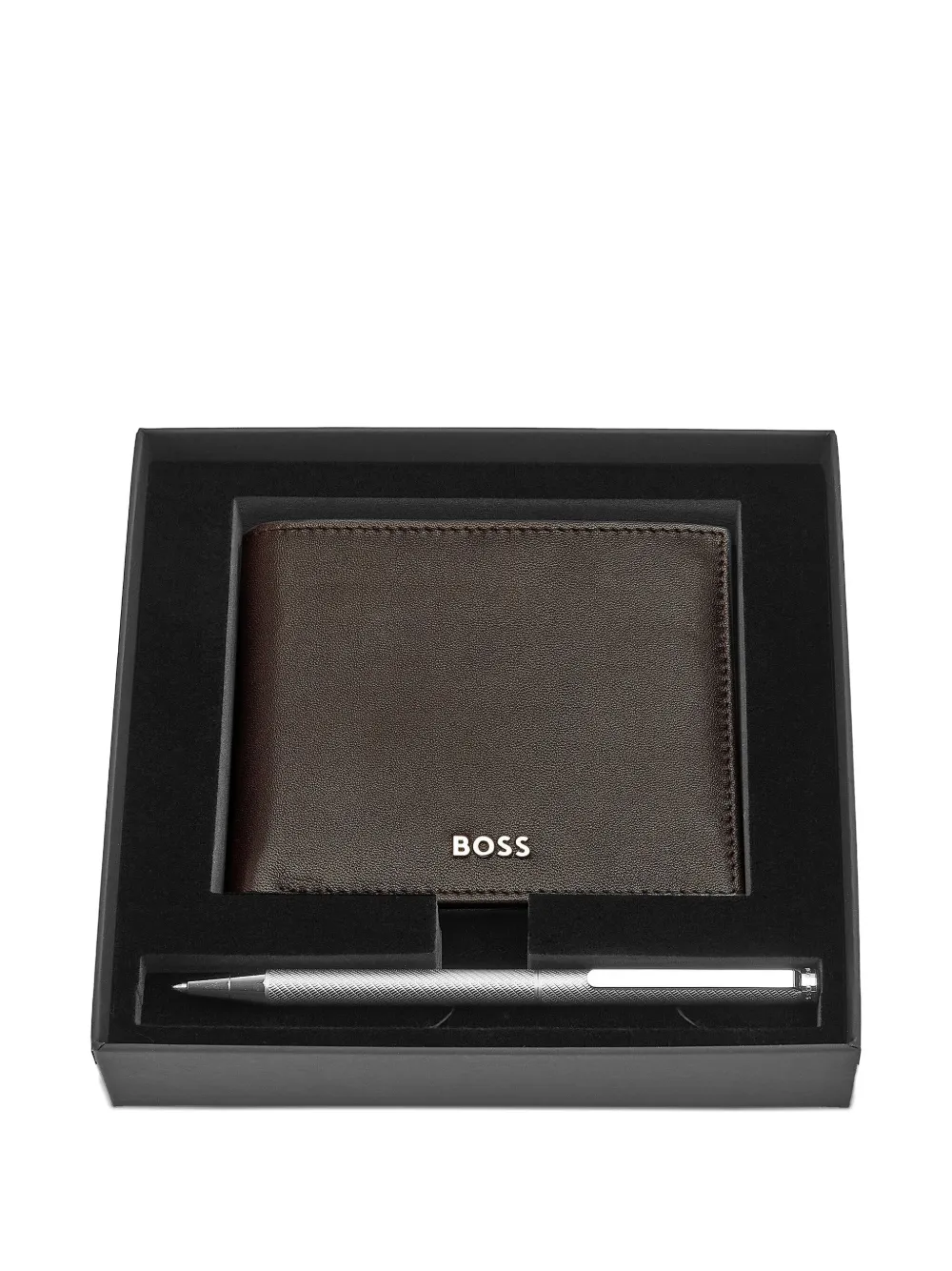 Hugo Boss Logo-embellished Wallet And Pen Set In Brown