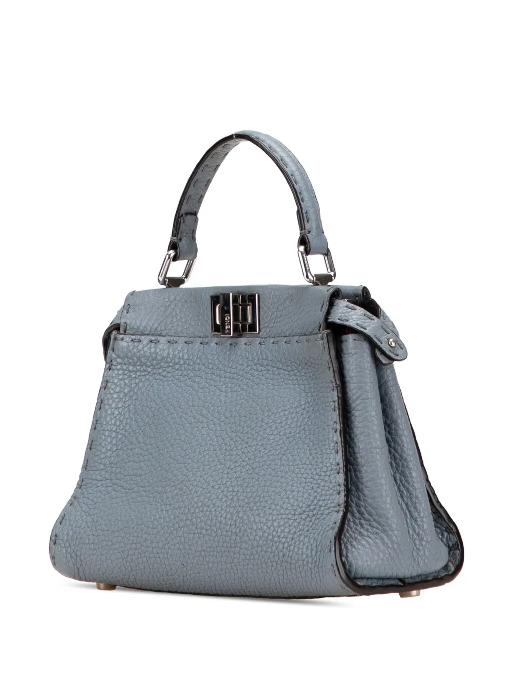 Pre-owned Fendi 2000-2010 Mini Leather Selleria Peekaboo Iconic Satchel In Blue
