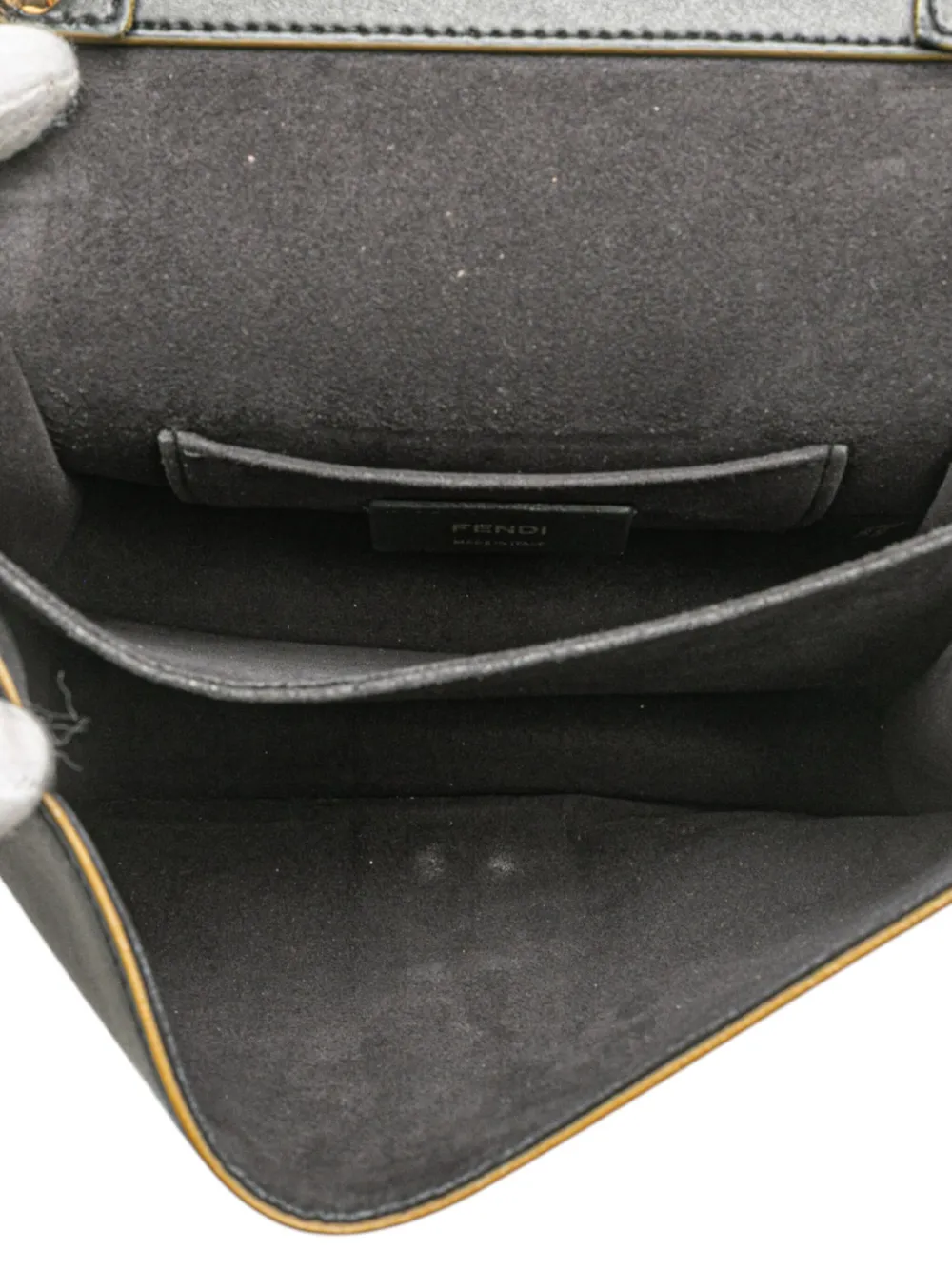 Pre-owned Fendi 2010-2025 Small Scalloped Leather Kan I Crossbody Bag In Black