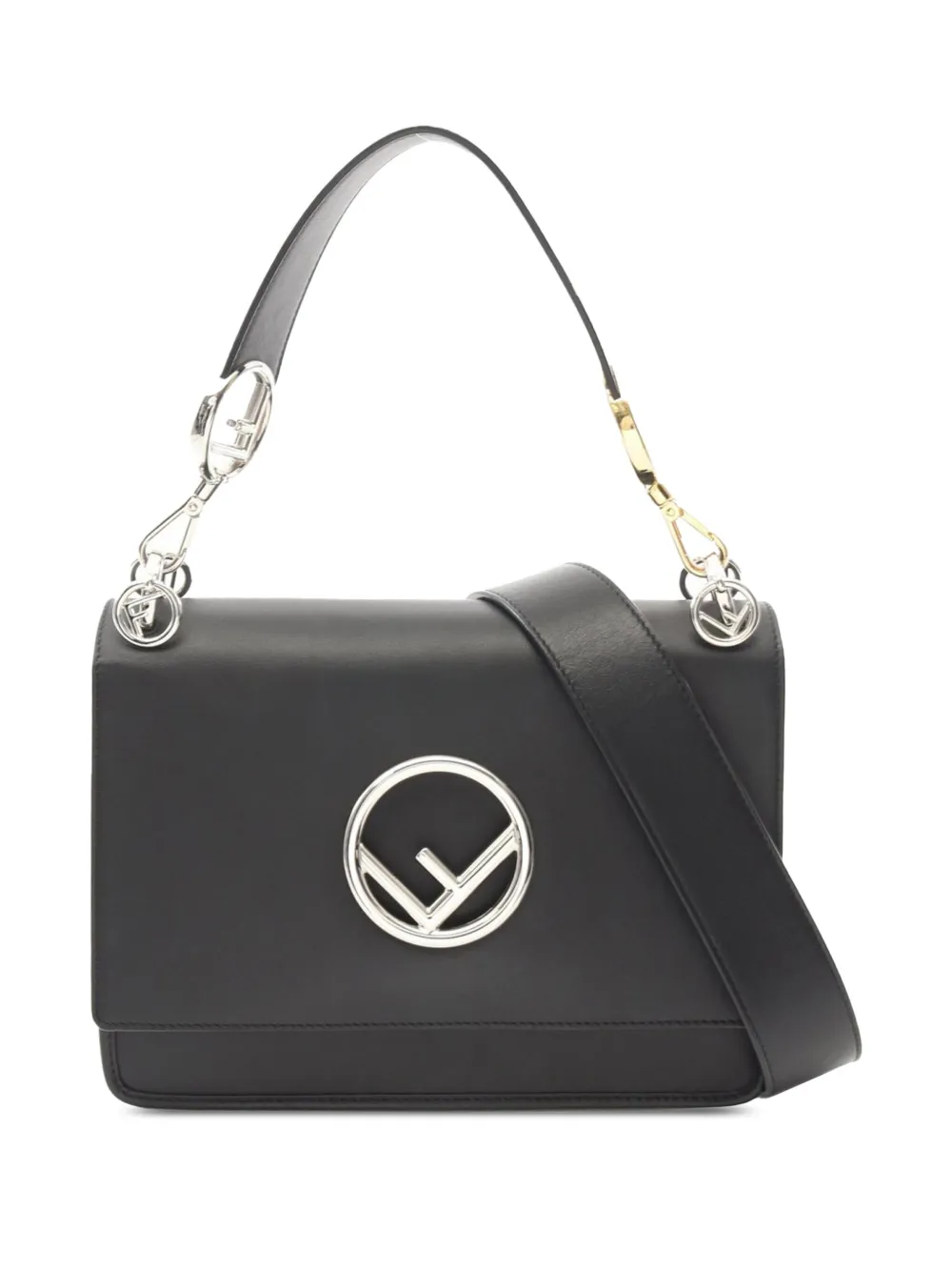 Fendi Pre-Owned 2019-2025 スムースレザー キャナイ F サッチェルバッグ - ブラック Fendi Pre-Owned 2019-2025 スムースレザー キャナイ F サッチェルバッグ - ブラック