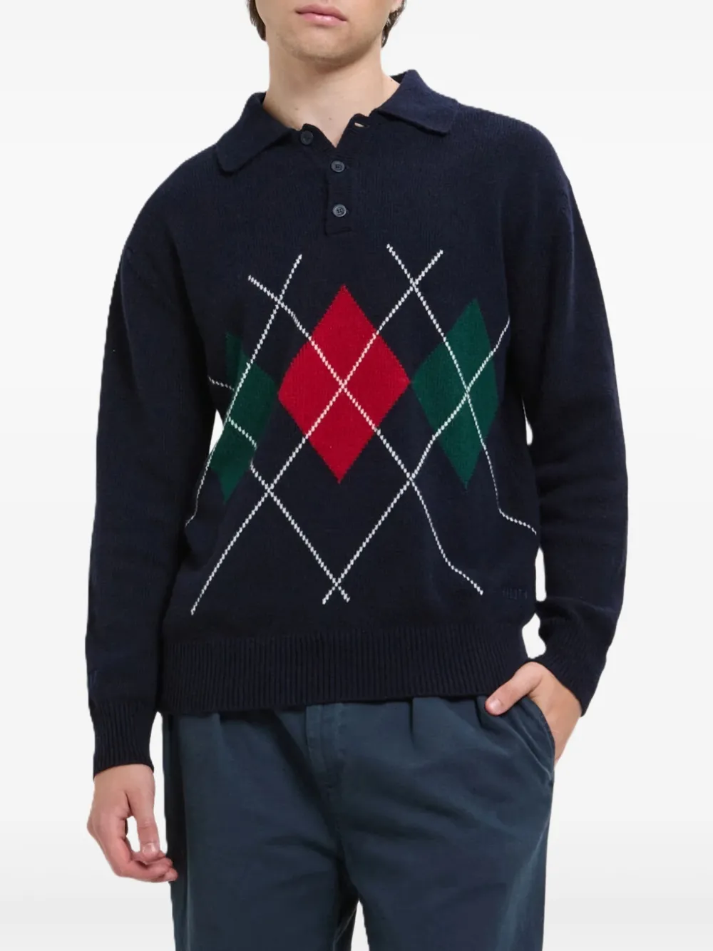 Baracuta argyle button polo shirt - Blauw