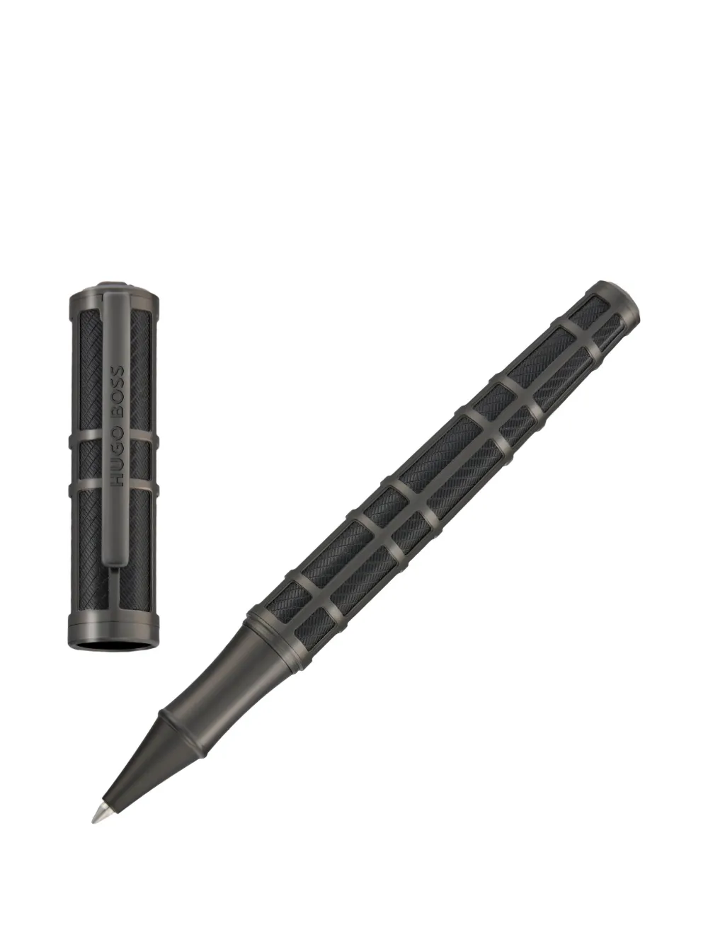 Hugo Boss Grid-pattern Metal Rollerball Pen In Black