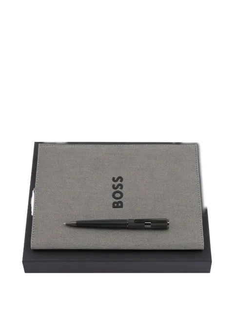 BOSS embossed-logo notebook and pen set