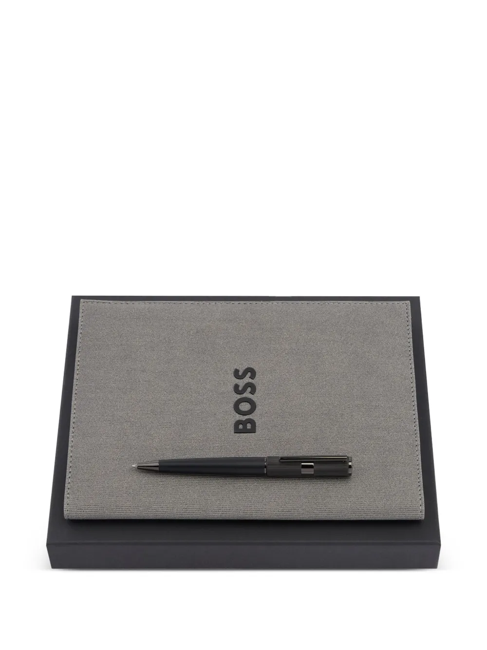  Boss Embossed-logo Notebook And Pen Set - Grey 