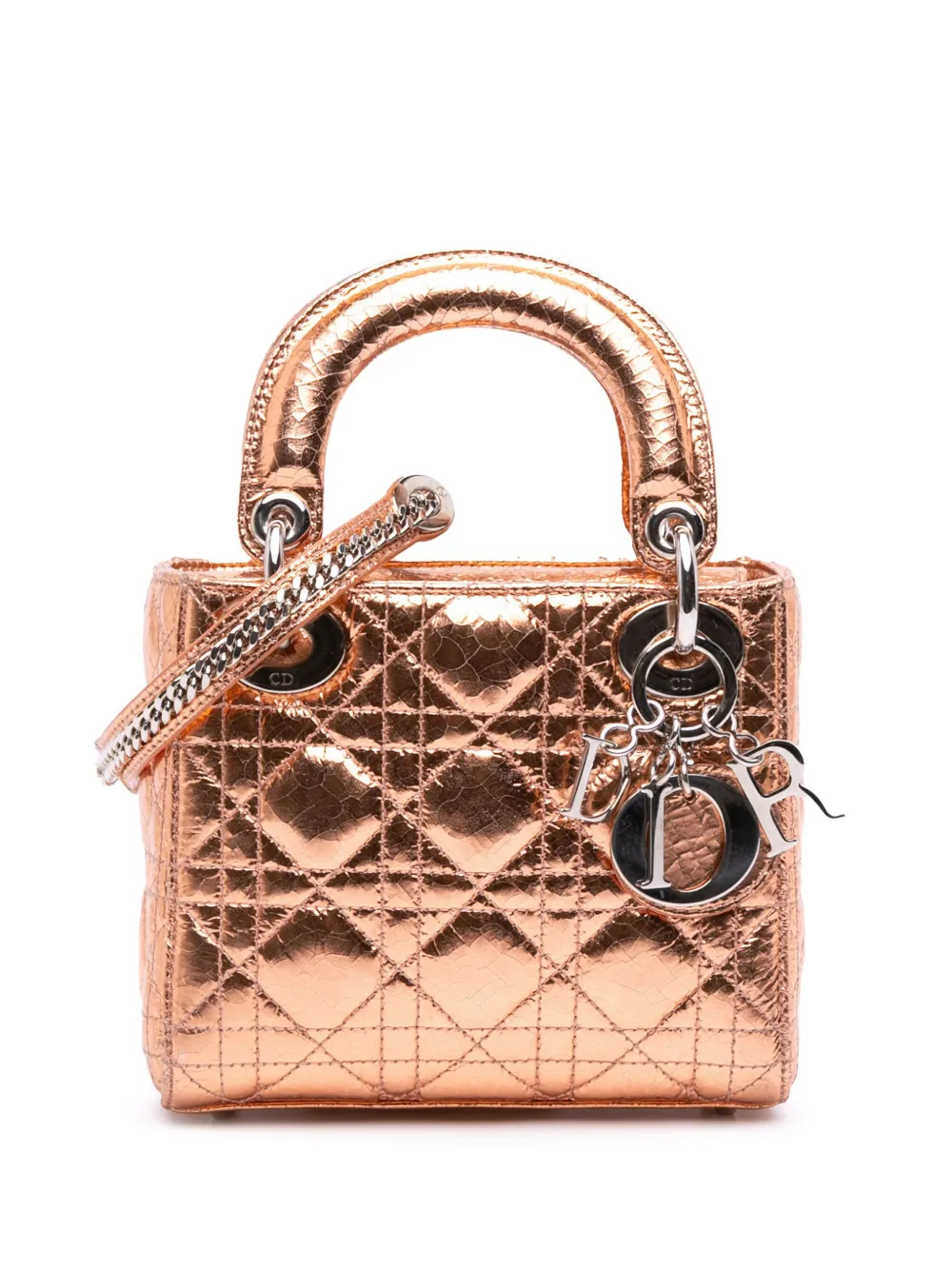 Christian Dior Pre-Owned 2016 ミニ メタリック クリンクルカーフ カナージュ レディ ディオール Christian Dior Pre-Owned 2016 ミニ メタリック クリンクルカーフ カナージュ レディ ディオール