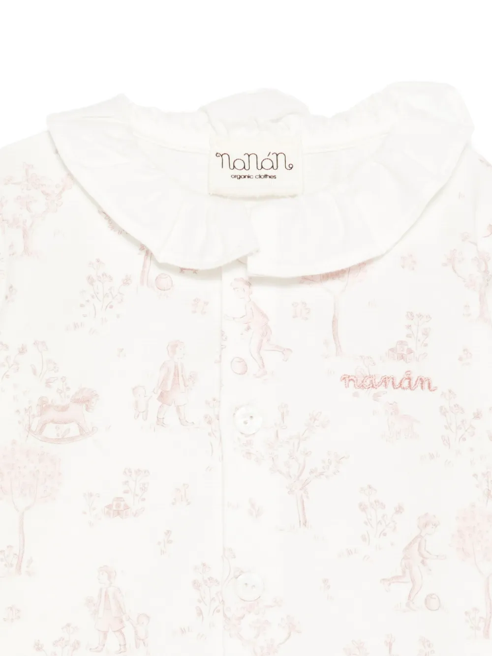 NANAN Romper met ruches en grafische print Wit