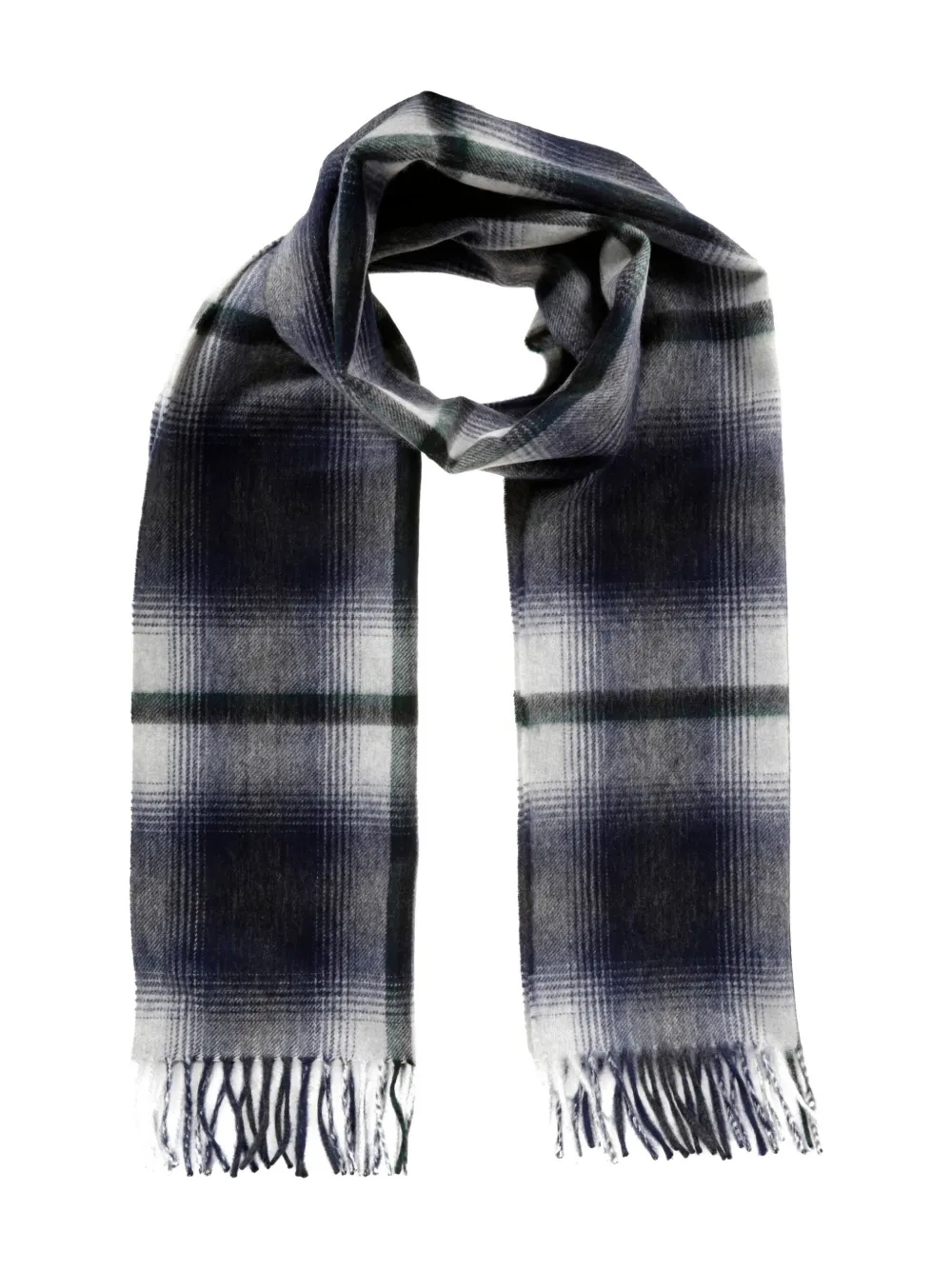 Begg x Co checked fringed scarf | Blue | Image 1