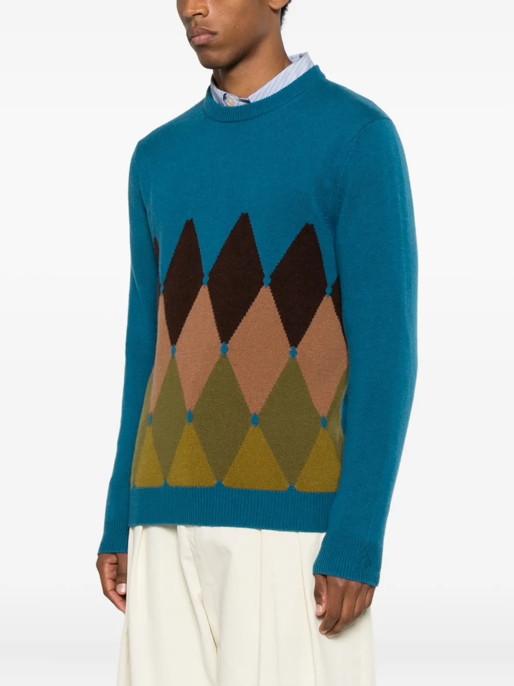 Ballantyne Trui met ronde hals en argyle-patroon Blauw