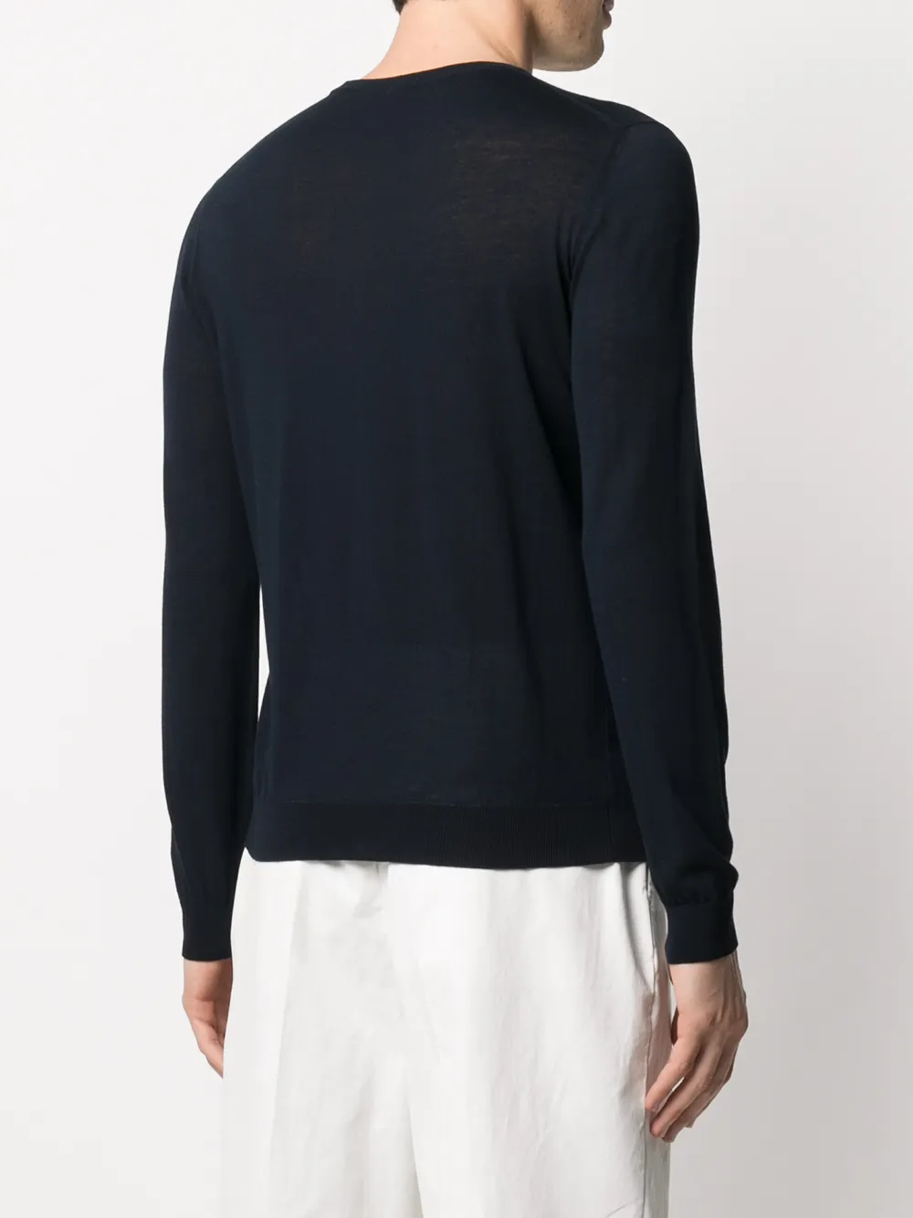 Malo Geribbelde trui met ronde hals Blauw