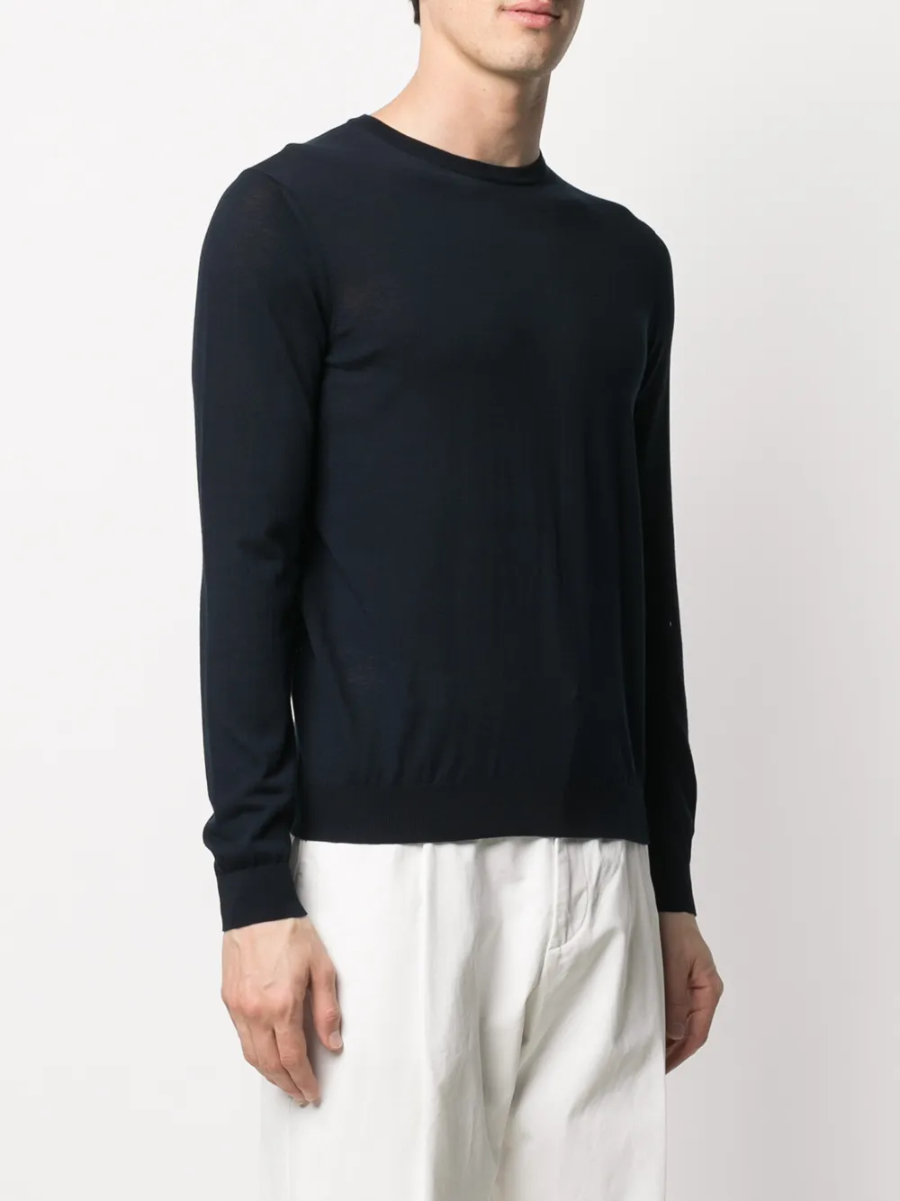 Malo Geribbelde trui met ronde hals Blauw