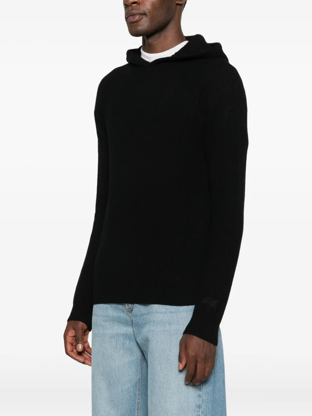 Mc2 Saint Barth Ribbed-knit Hoodie In Black