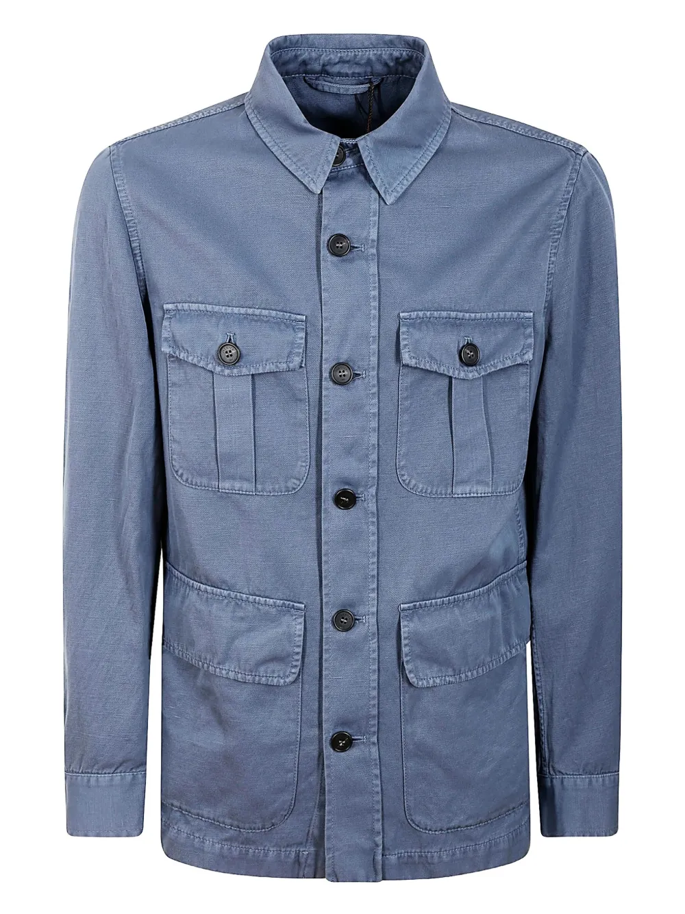 Montedoro Contemporary Sahariana Shirt With Practical Pockets In Blue