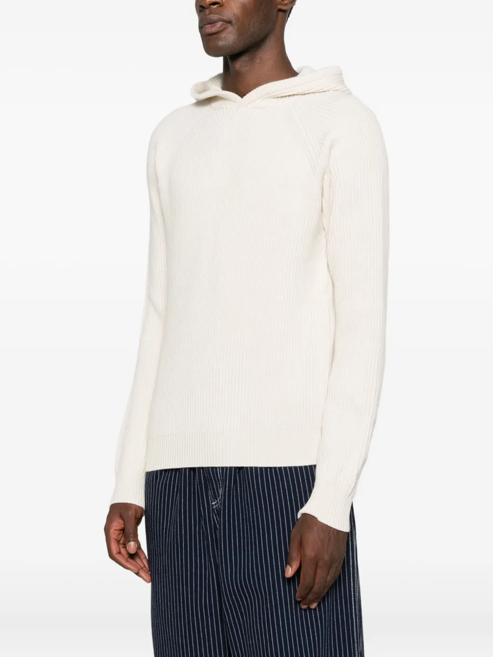 Mc2 Saint Barth Wool Ribbed Hoodie In Neutral