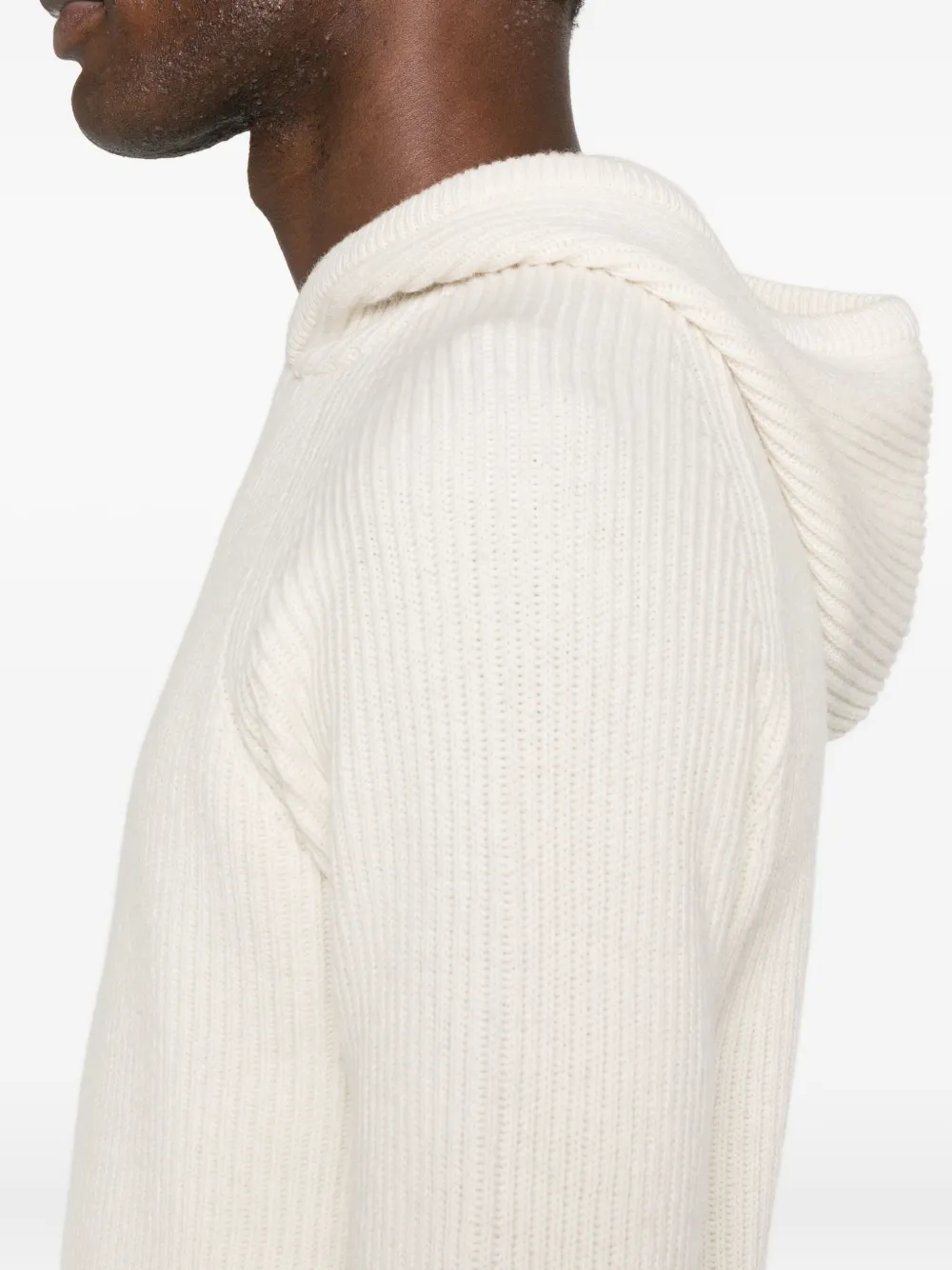Mc2 Saint Barth Wool Ribbed Hoodie In Neutral