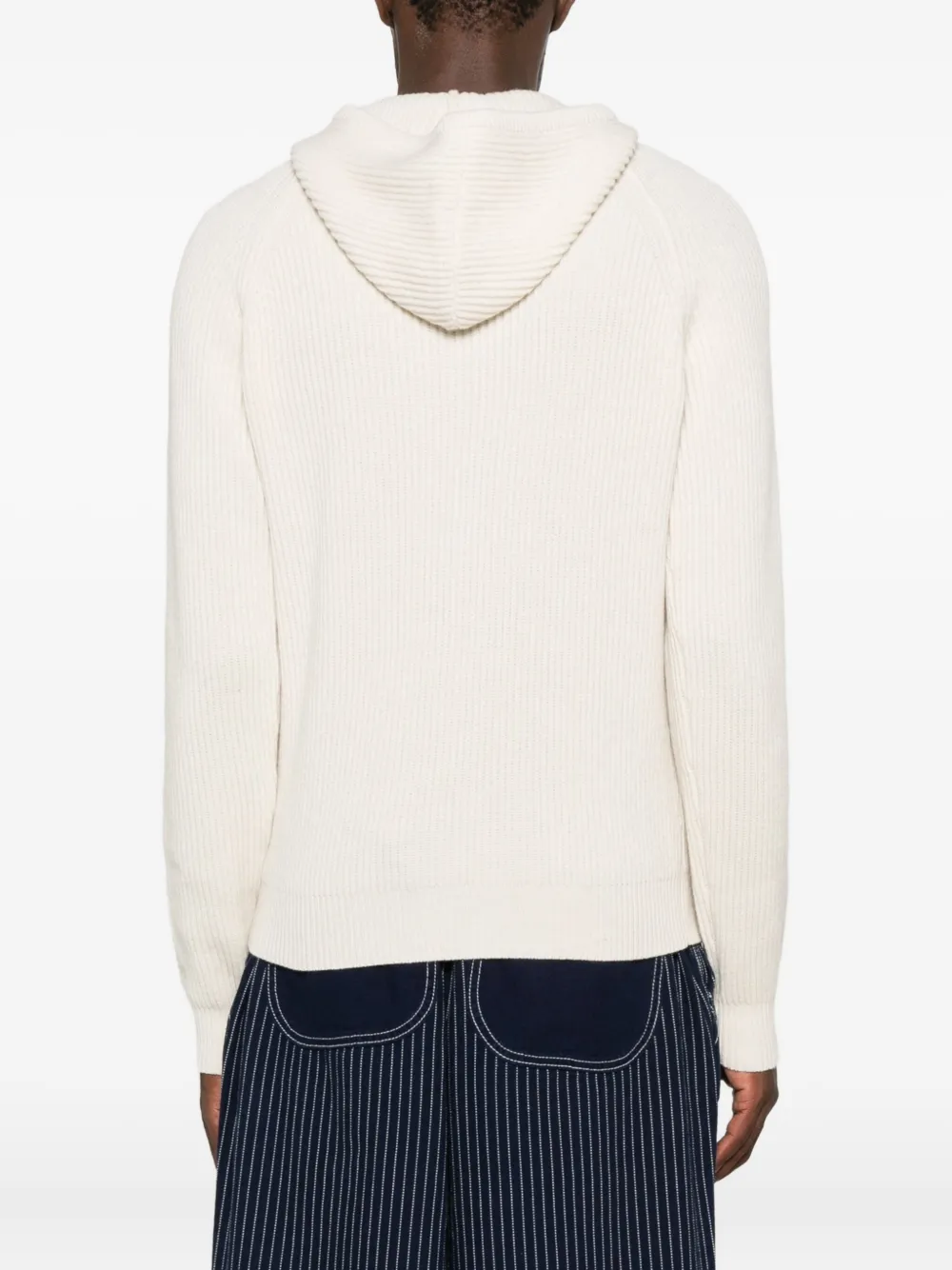 Mc2 Saint Barth Wool Ribbed Hoodie In Neutral