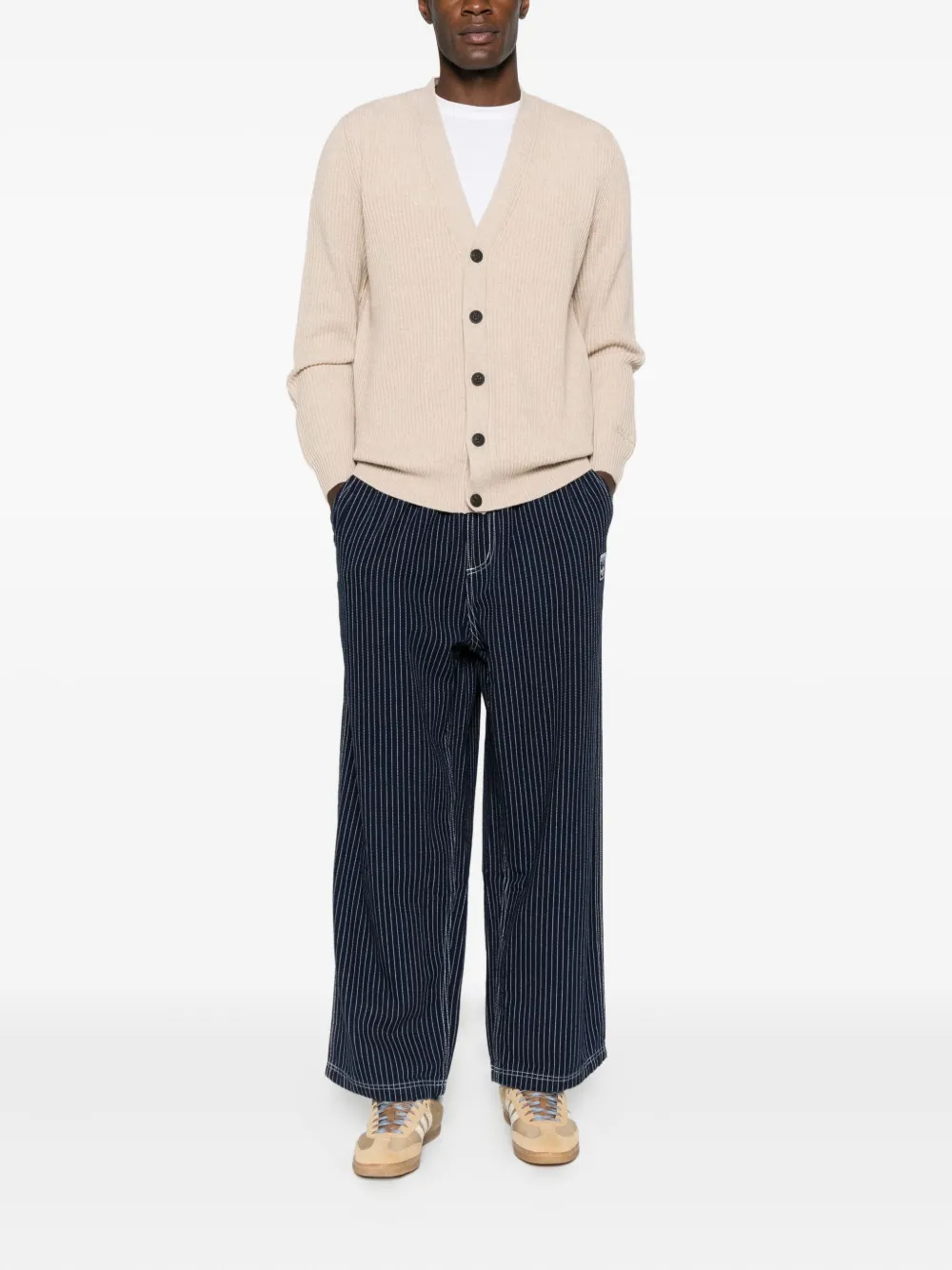 Mc2 Saint Barth V-neck Wool Cardigan In Neutral