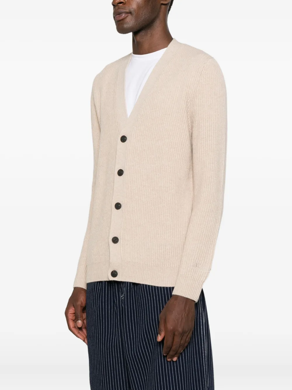 Mc2 Saint Barth V-neck Wool Cardigan In Neutral