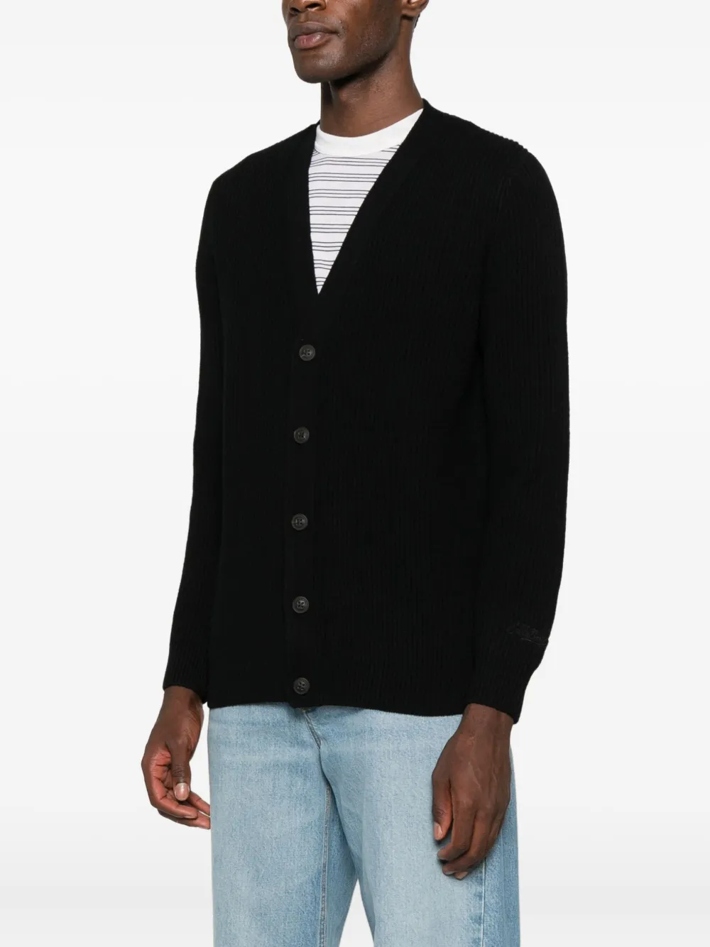 Mc2 Saint Barth Wool Cardigan In Black