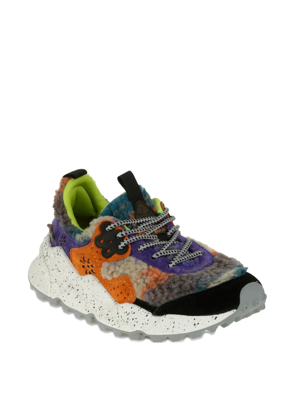 FLOWER MOUNTAIN Kotetsu shearling patchwork sneakers Zwart