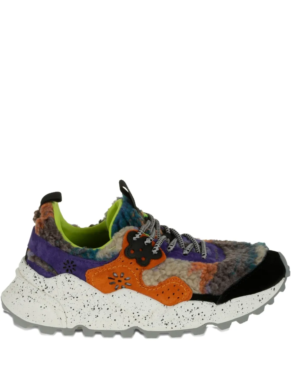 FLOWER MOUNTAIN Kotetsu shearling patchwork sneakers Zwart