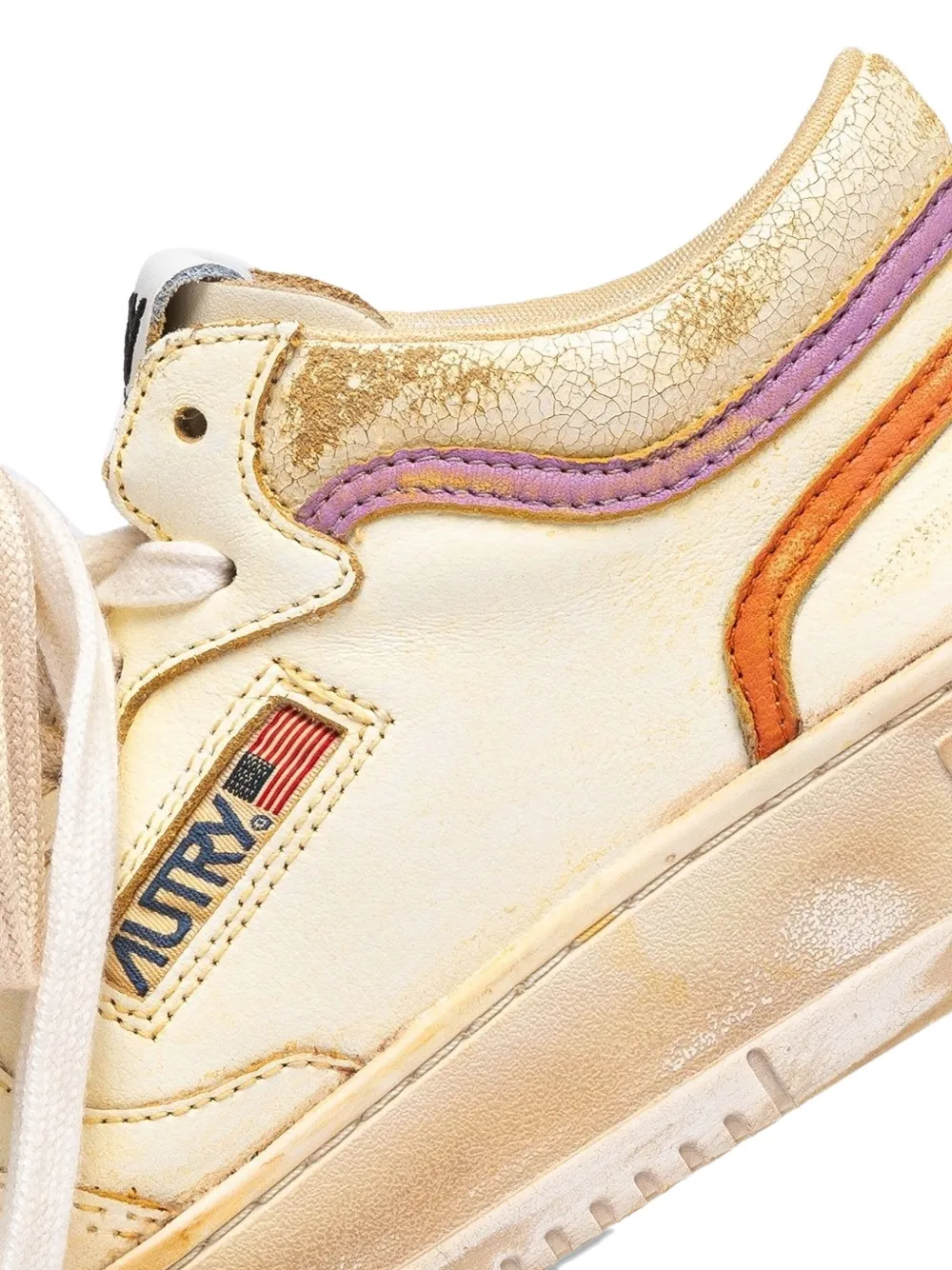 Autry Medalist gestreepte leren sneakers Beige