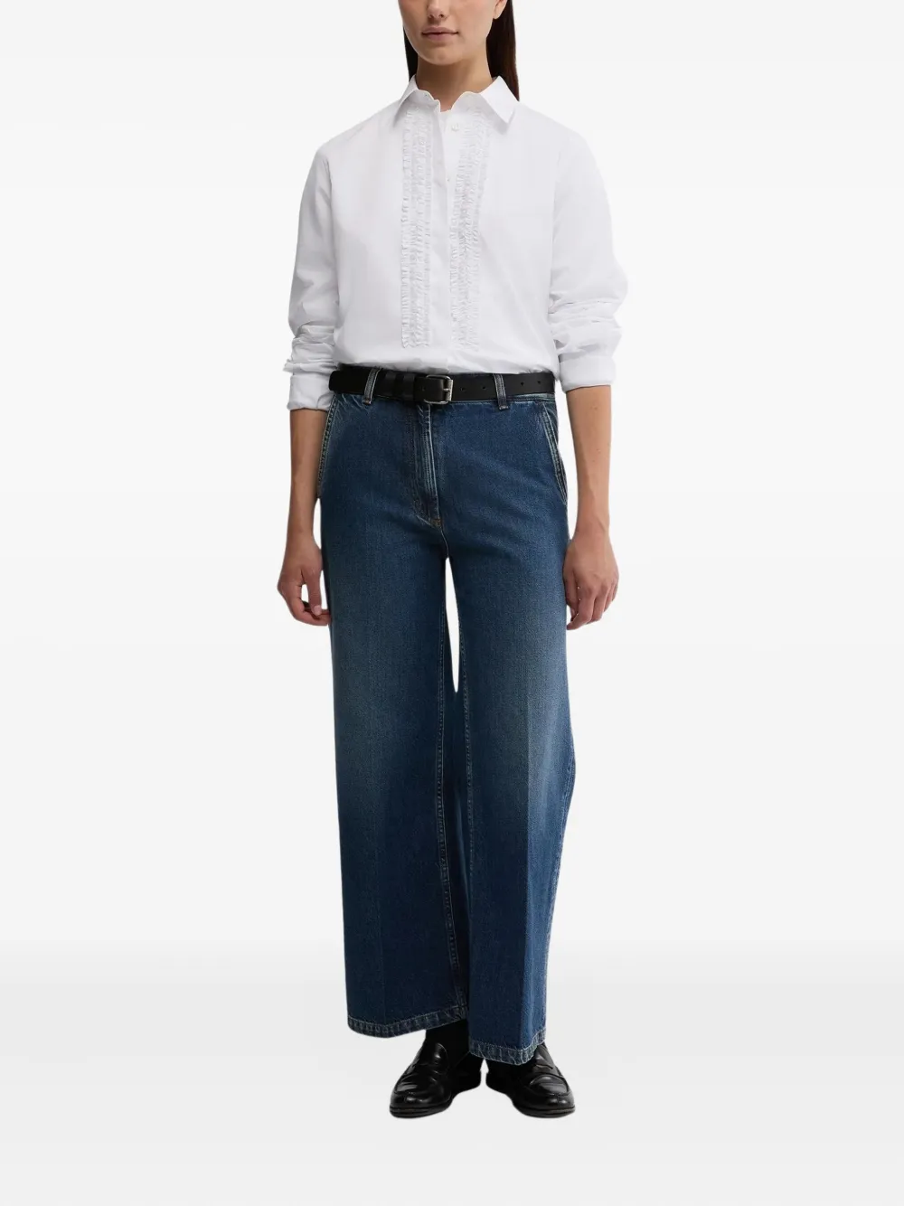 ASPESI Katoenen shirt met ruches - Wit