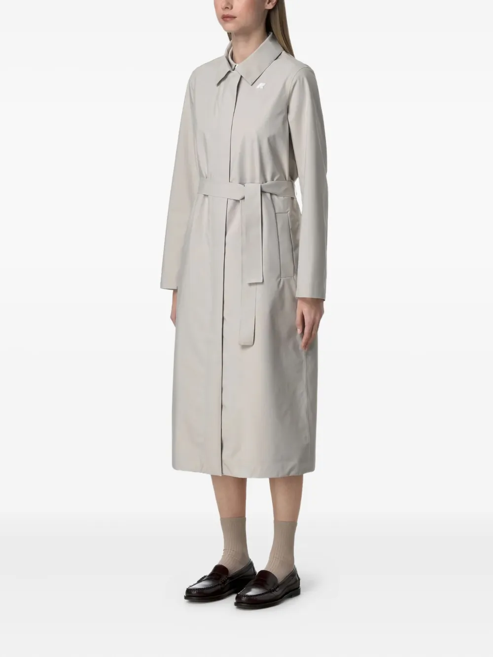 K-way Barbra Belted Trench Coat In Gray