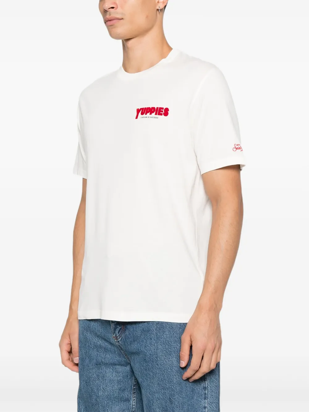 Mc2 Saint Barth X Yuppies Flock Detail T-shirt In White