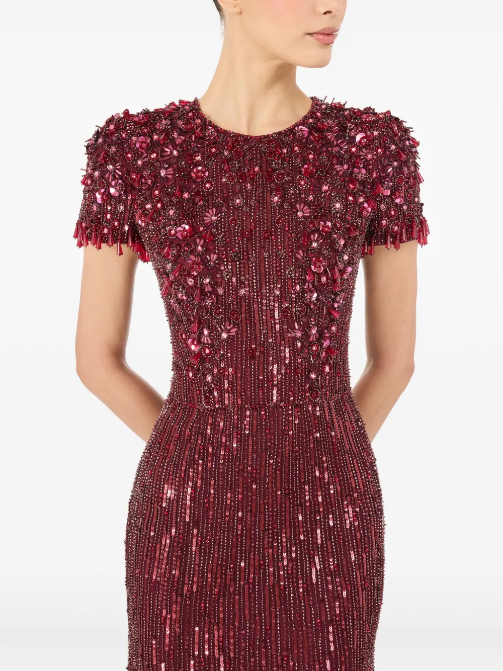Jenny Packham Eliza Beaded Maxi Dress In Red