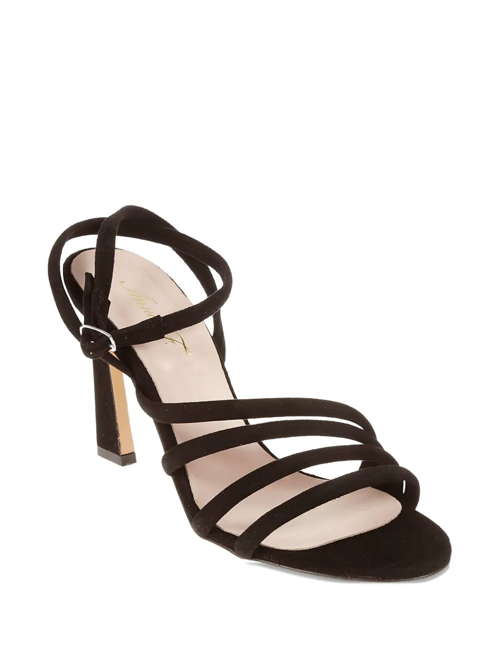 Anna F 9cm Heel Black Suede Sandals With Ankle Strap In Brown