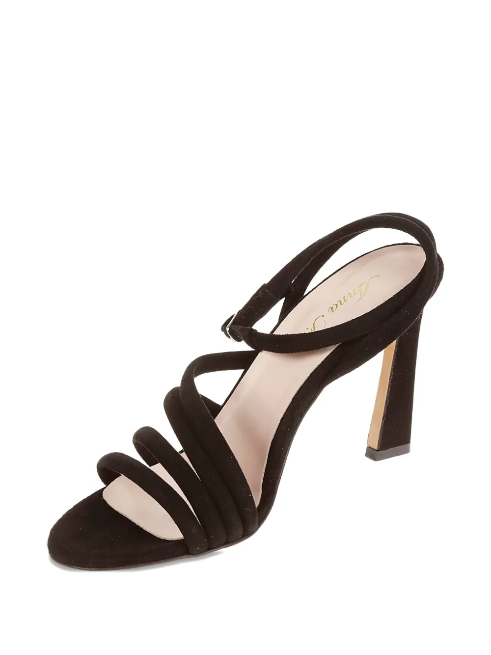 Anna F 9cm Heel Black Suede Sandals With Ankle Strap In Brown
