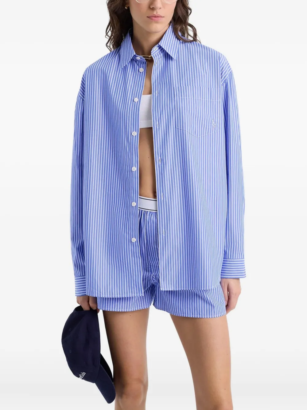 Sporty And Rich Striped Embroidered Shirt In Blue