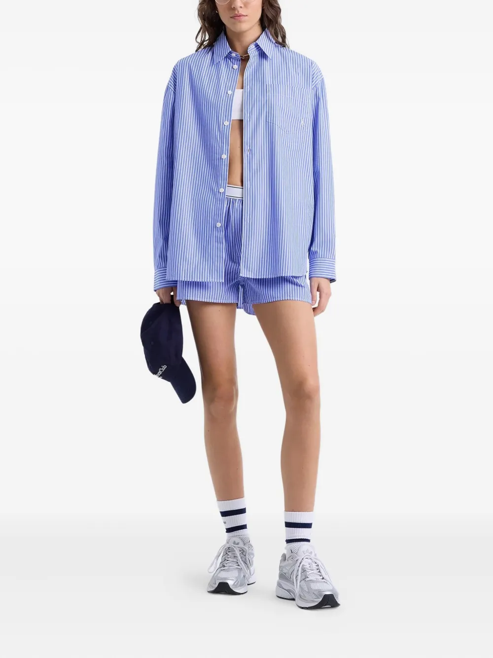 Sporty And Rich Striped Embroidered Shirt In Blue