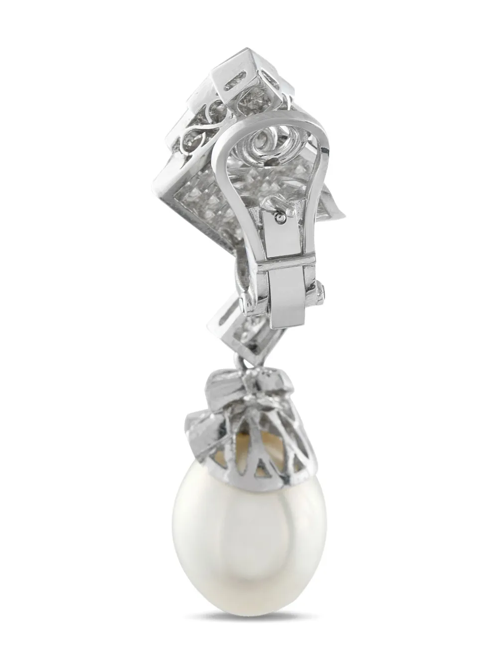 LB Exclusive 18K white gold diamond and pearl earrings | Image 2