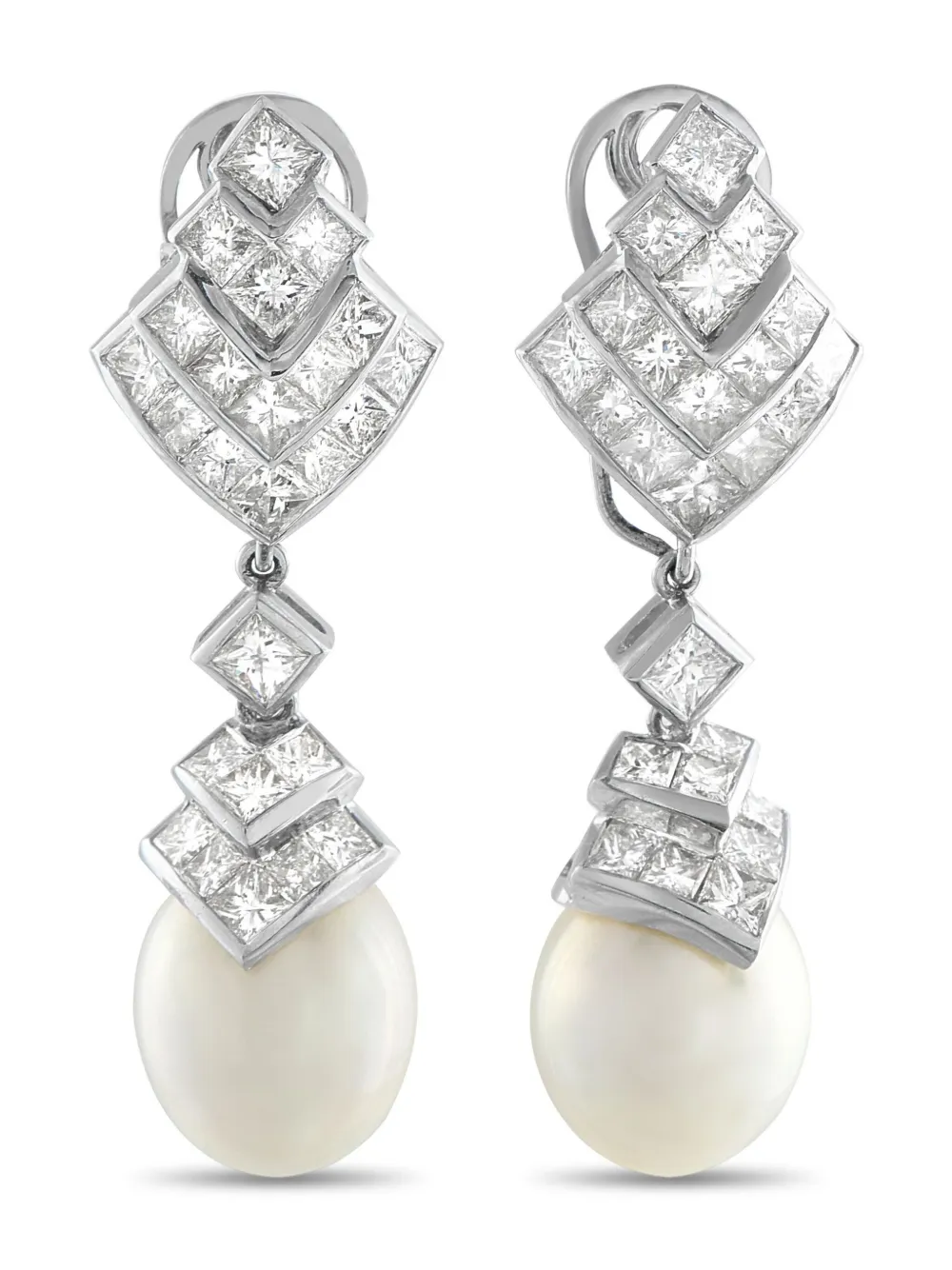 LB Exclusive 18K white gold diamond and pearl earrings - シルバートーン LB Exclusive 18K white gold diamond and pearl earrings - シルバートーン