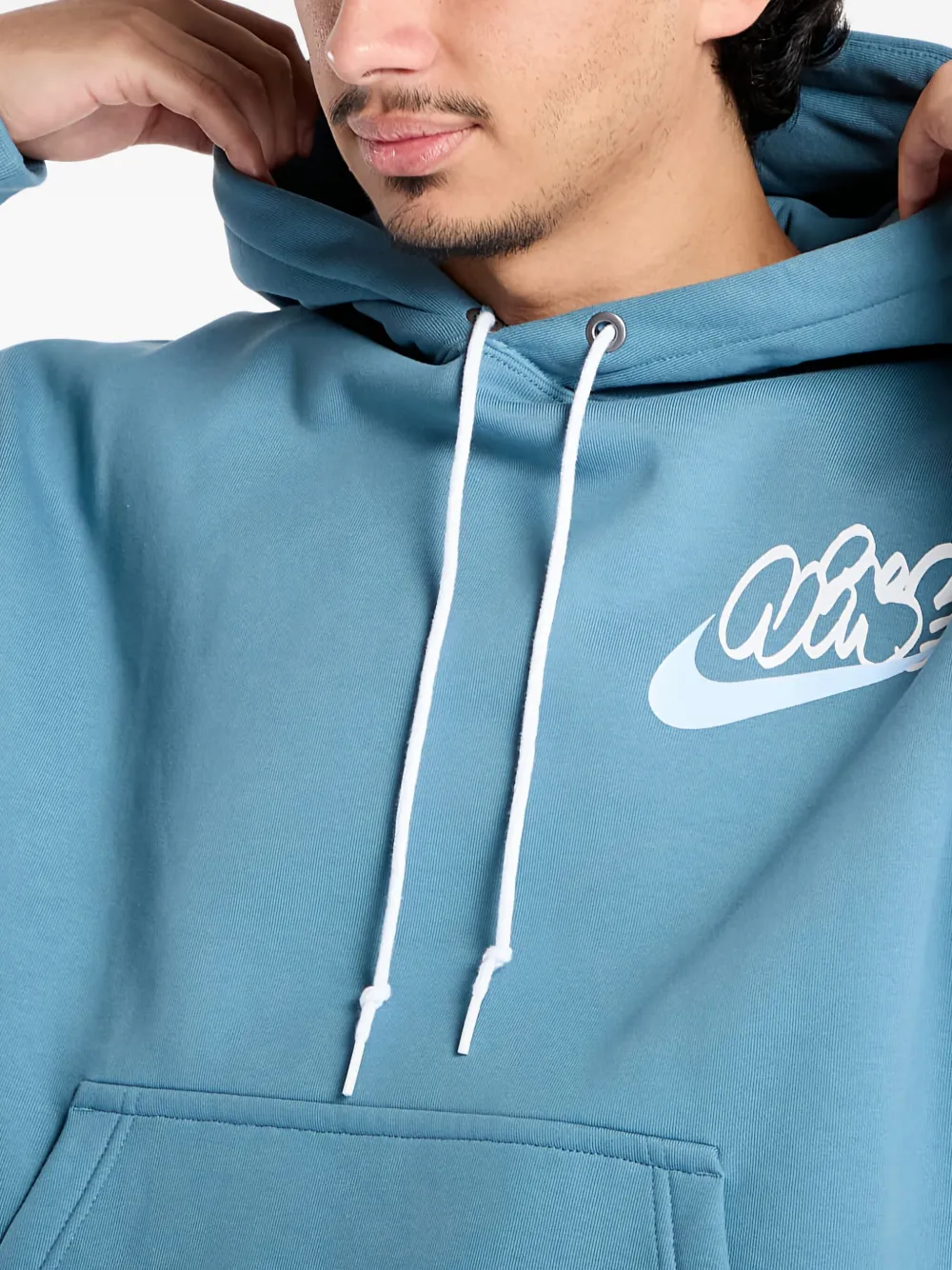 Nike Lettering-print Hoodie In Blue