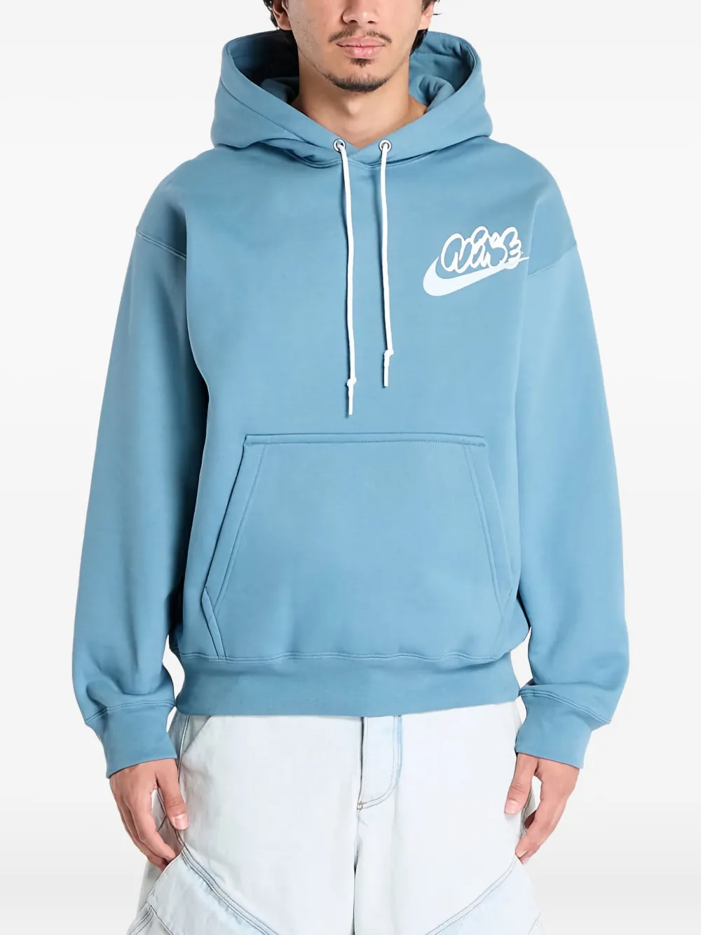 Nike Lettering-print Hoodie In Blue