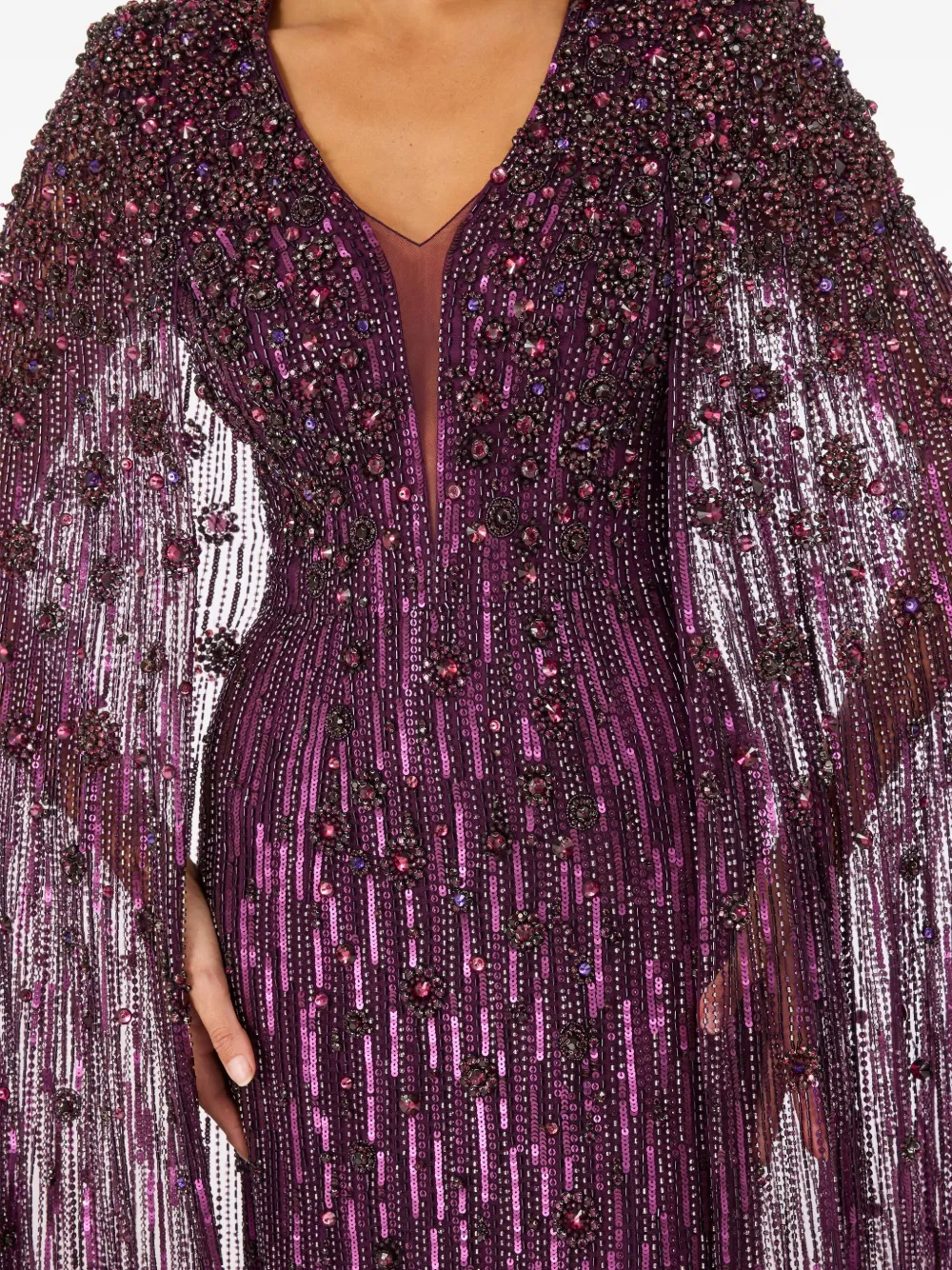 Jenny Packham Sweet Silva Beaded Cape Maxi Dress In Multi