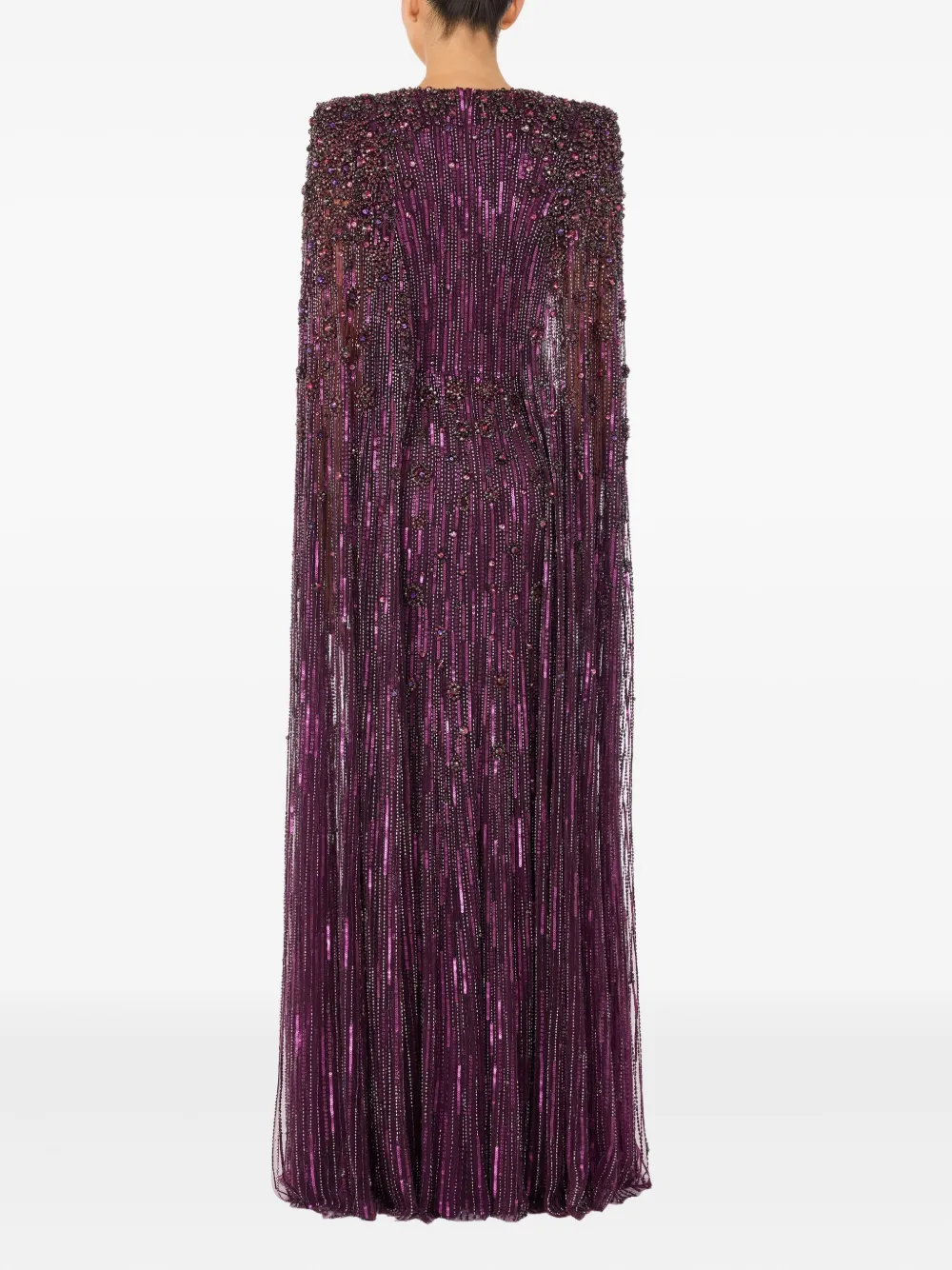 Jenny Packham Sweet Silva Beaded Cape Maxi Dress In Multi