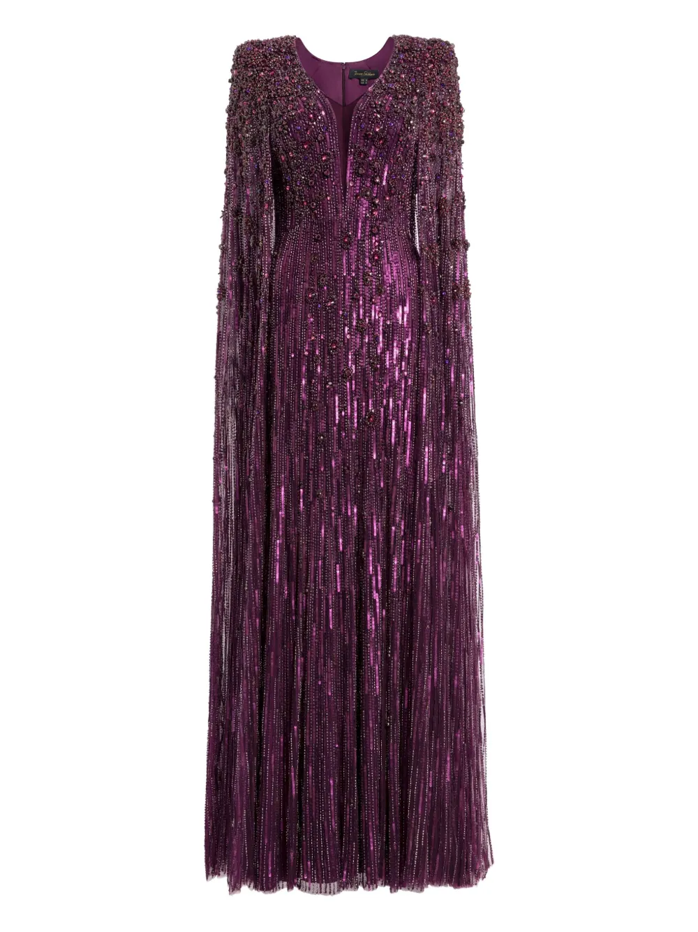 Jenny Packham Sweet Silva Beaded Cape Maxi Dress In Multi
