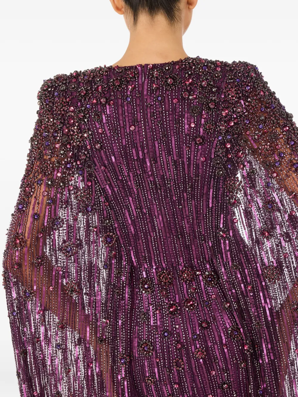 Jenny Packham Sweet Silva Beaded Cape Maxi Dress In Multi